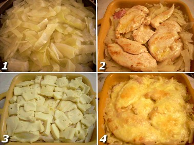 Préparation des filets de poulet et du chou au St Nectaire