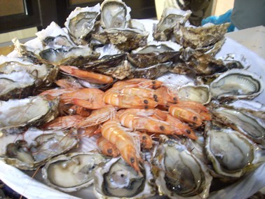 Huitres et crevettes, plateau de fruits de mer