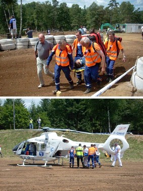 Evacuation d'un blessé par la Protection Civile et le Samu